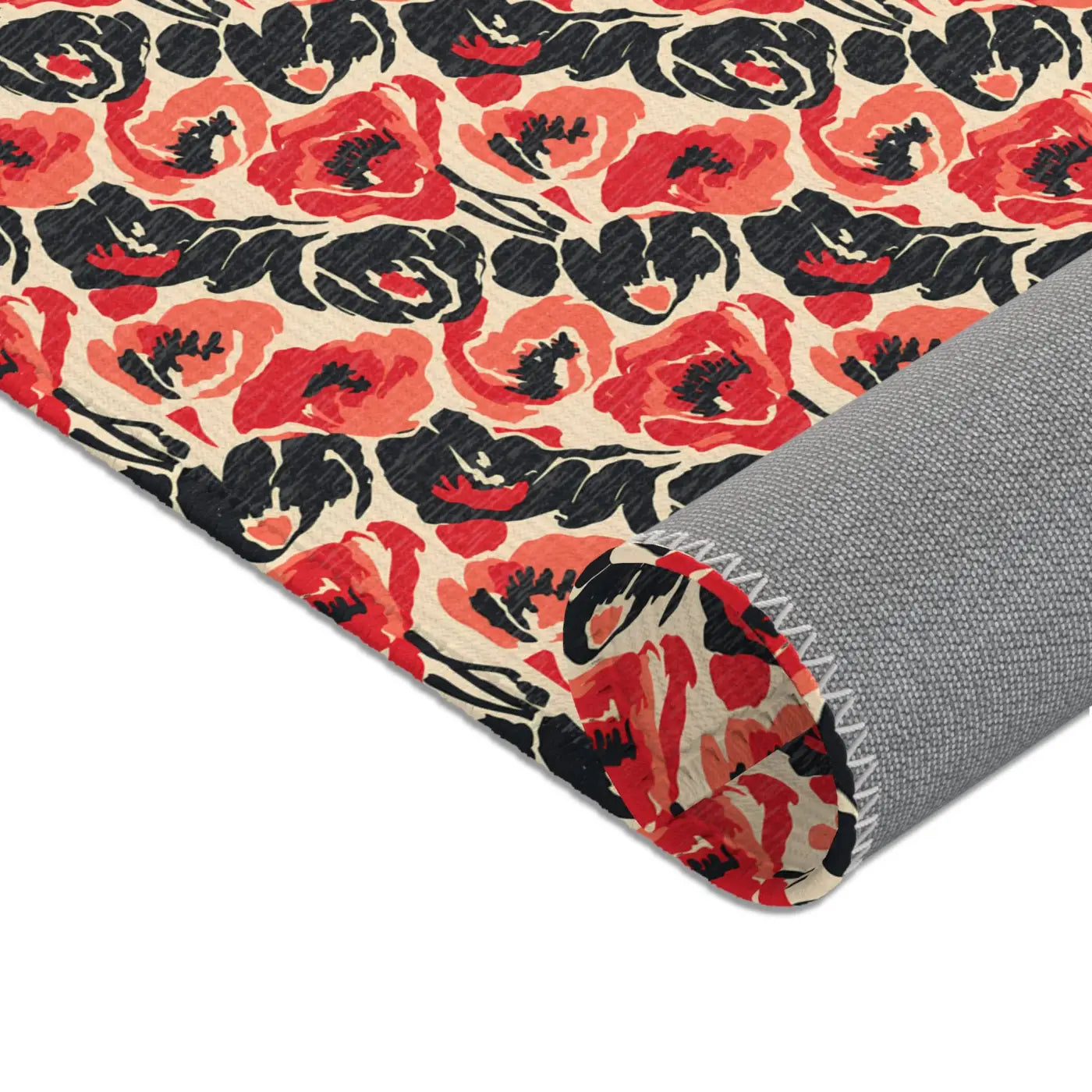 Vintage Floral Red Pattern Area Rug - Bold Poppy Design - DipaliZ