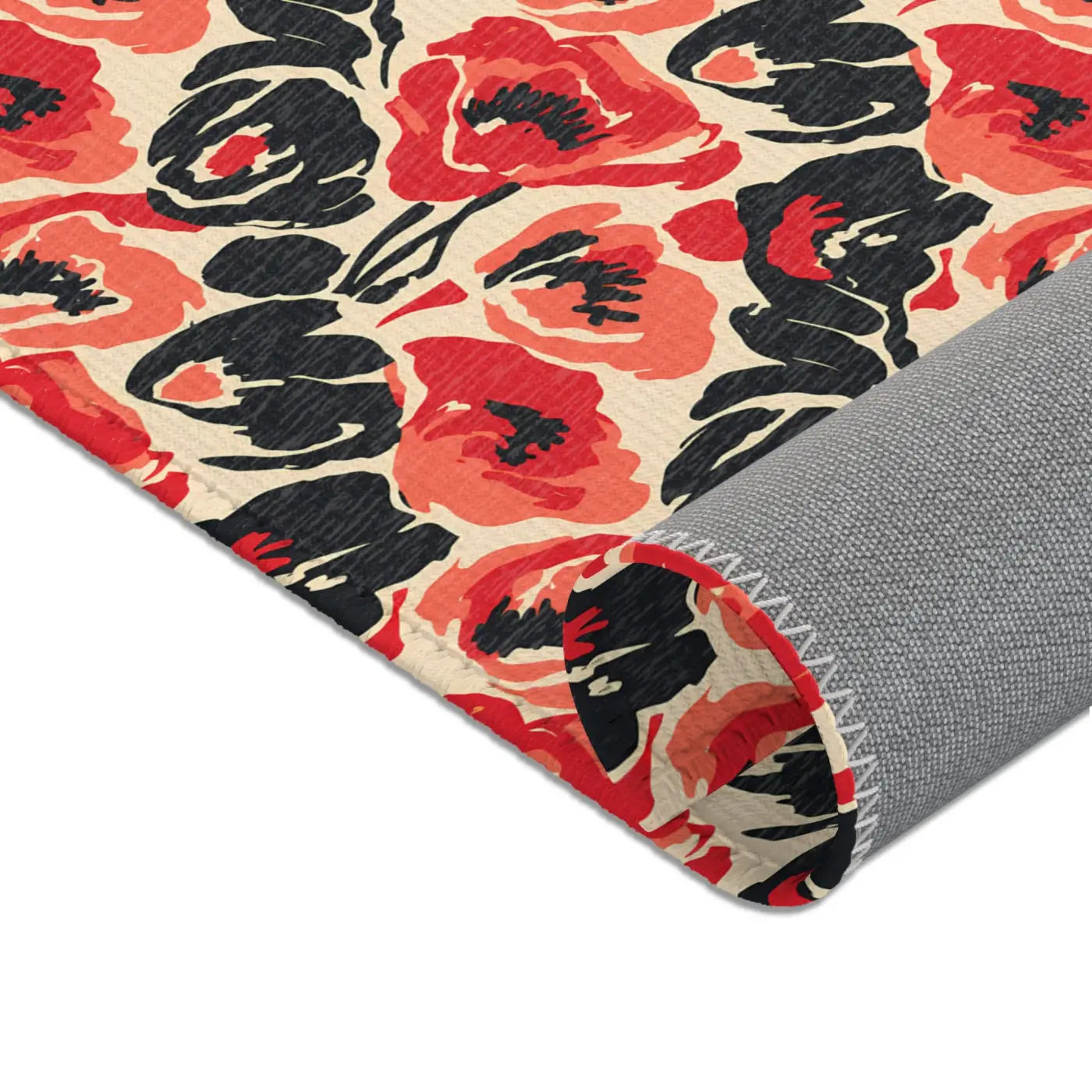 Vintage Floral Red Pattern Area Rug - Bold Poppy Design - DipaliZ