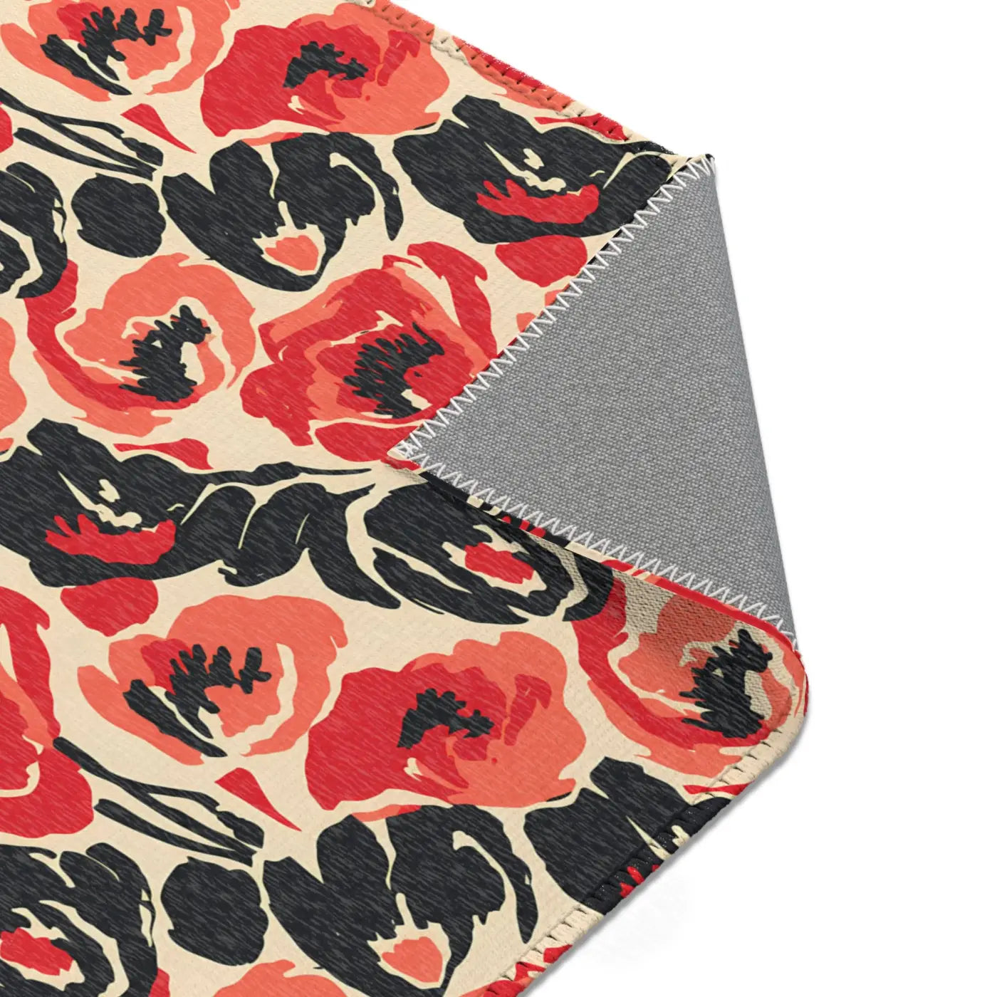 Vintage Floral Red Pattern Area Rug - Bold Poppy Design - DipaliZ