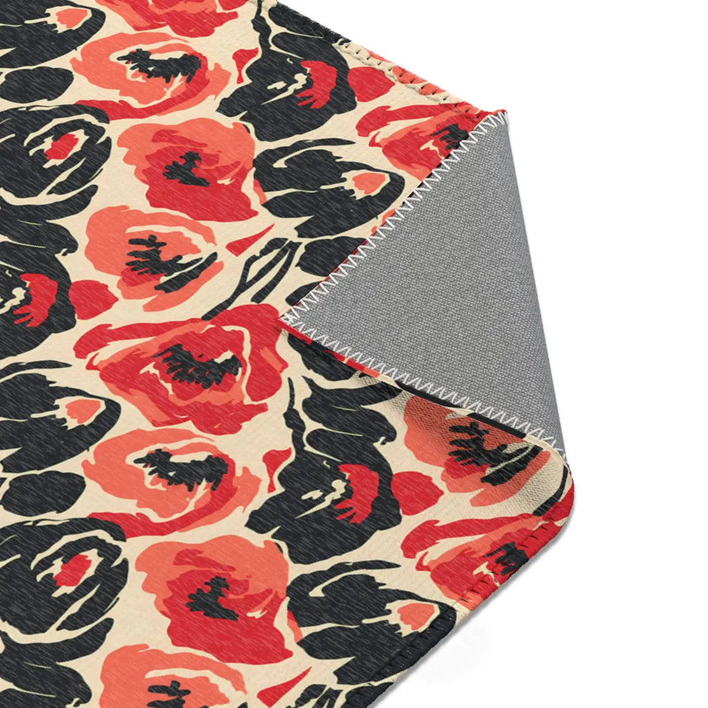 Vintage Floral Red Pattern Area Rug - Bold Poppy Design - DipaliZ