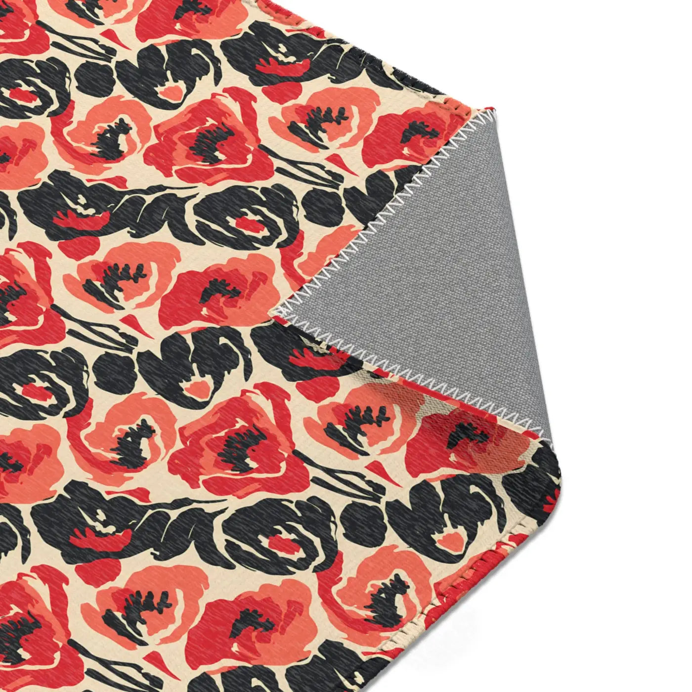 Vintage Floral Red Pattern Area Rug - Bold Poppy Design - DipaliZ