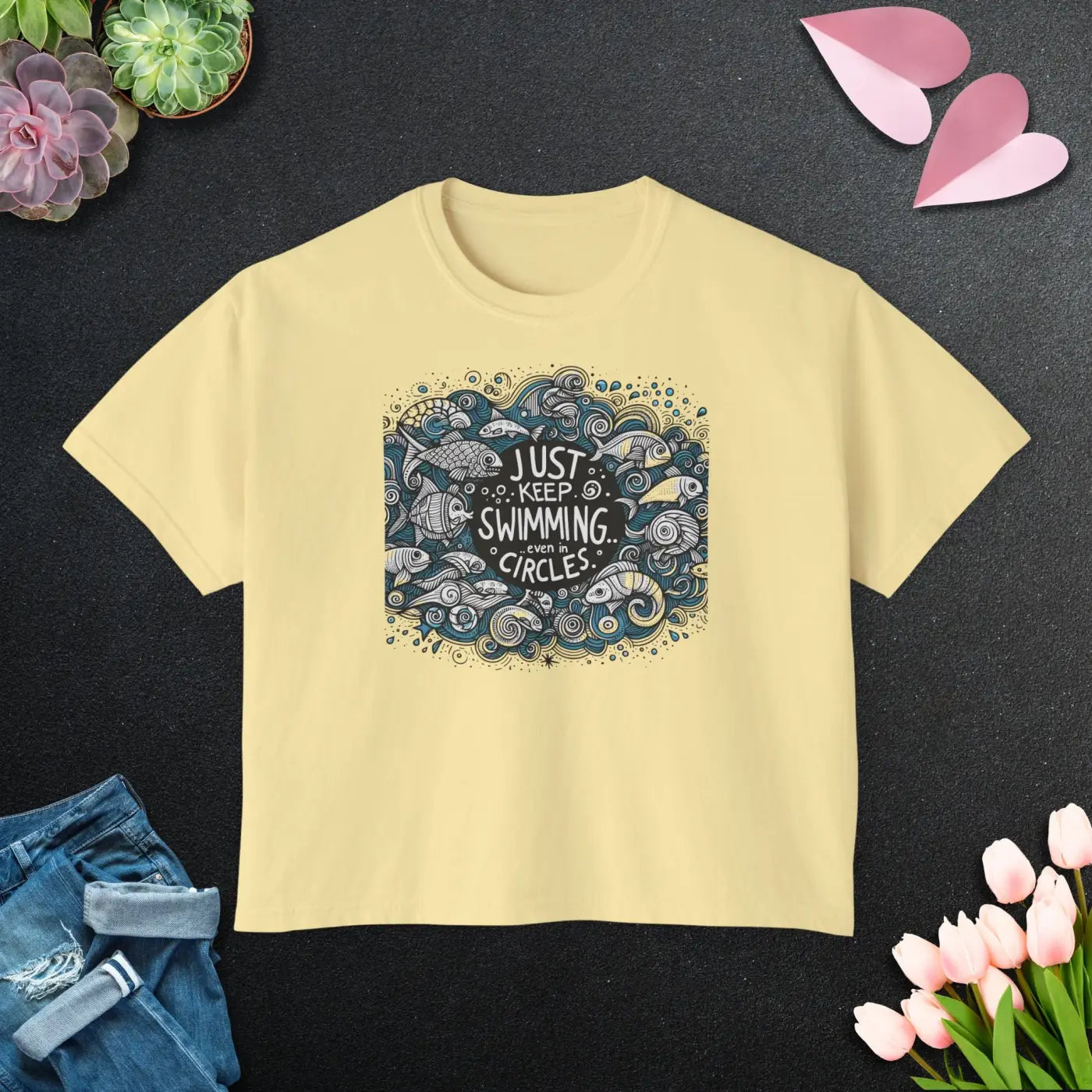 Positive Vibes Boxy Tee - Feel Good Cotton Comfort - DipaliZ