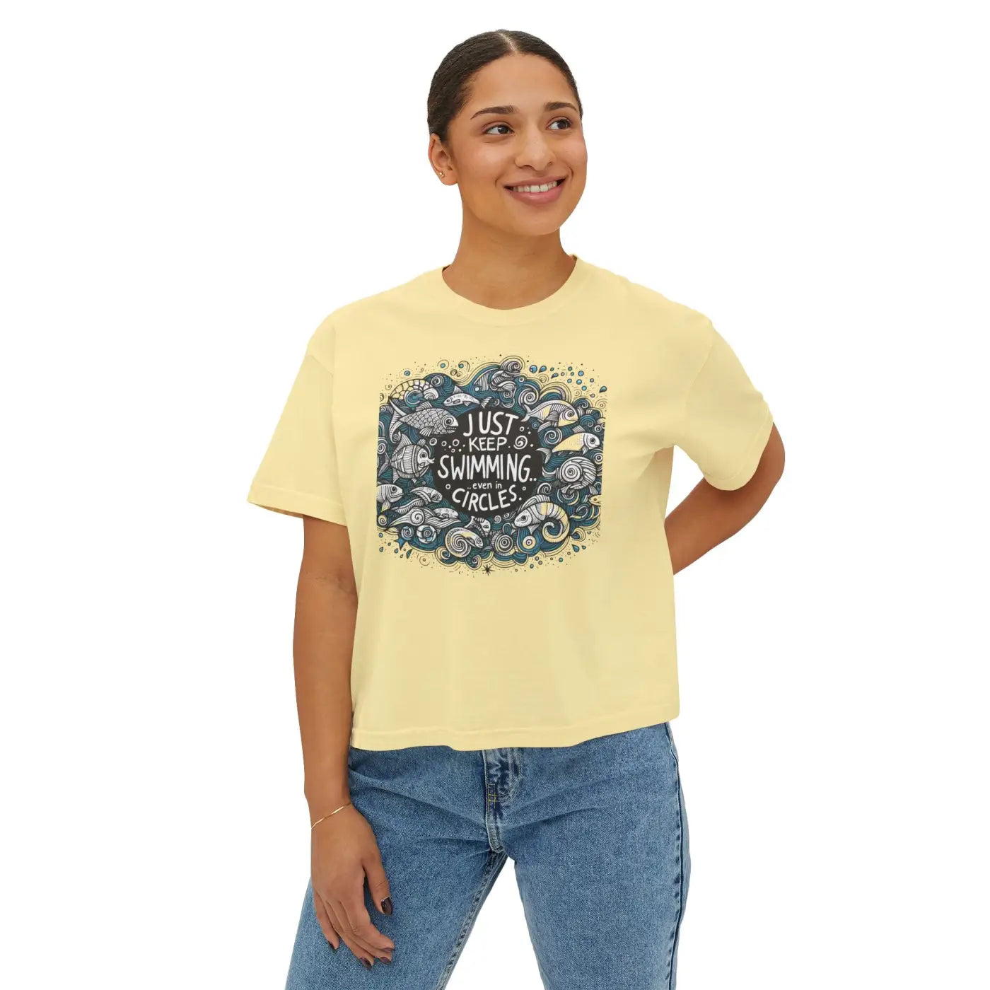 Positive Vibes Boxy Tee - Feel Good Cotton Comfort - DipaliZ