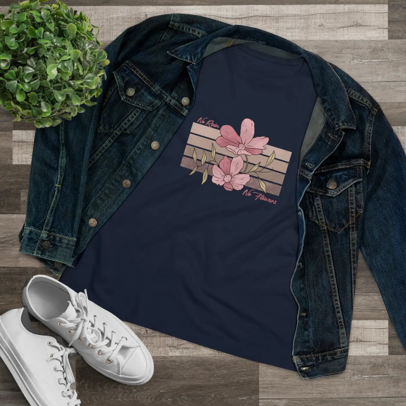 Floral Tee Women's Premium - No Rain No Flowers - DipaliZ