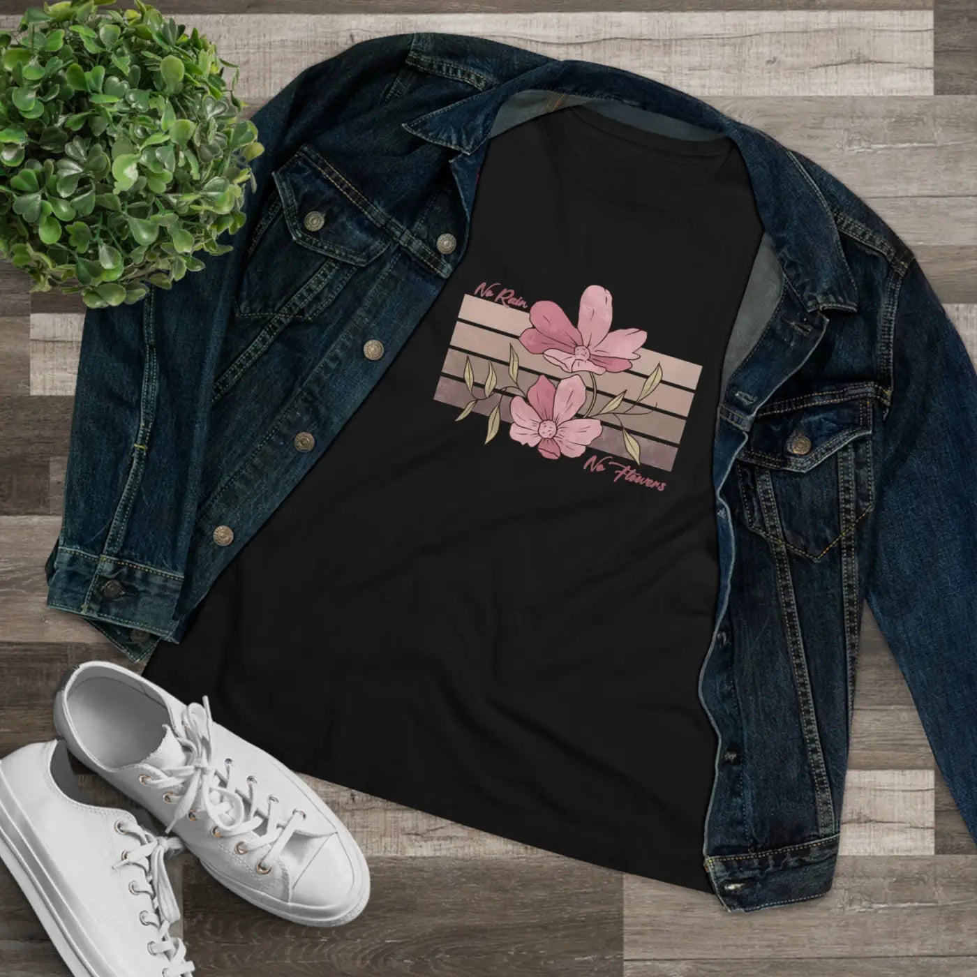 Floral Tee Women's Premium - No Rain No Flowers - DipaliZ