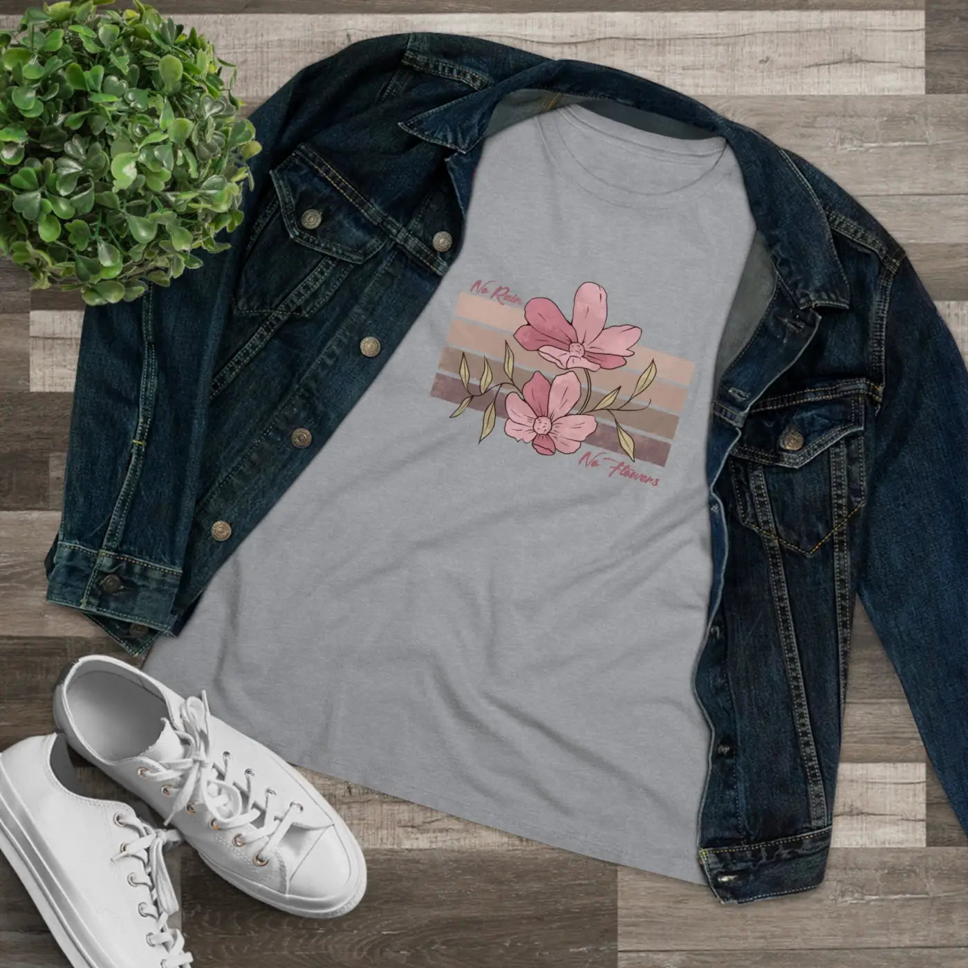 Floral Tee Women's Premium - No Rain No Flowers - DipaliZ