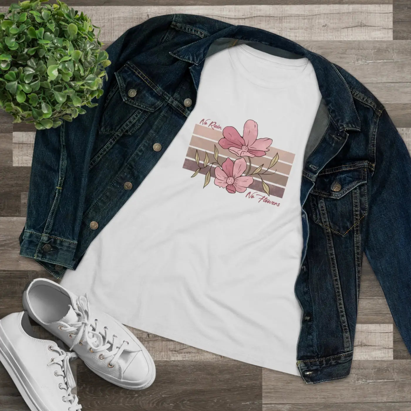 Floral Tee Women's Premium - No Rain No Flowers - DipaliZ