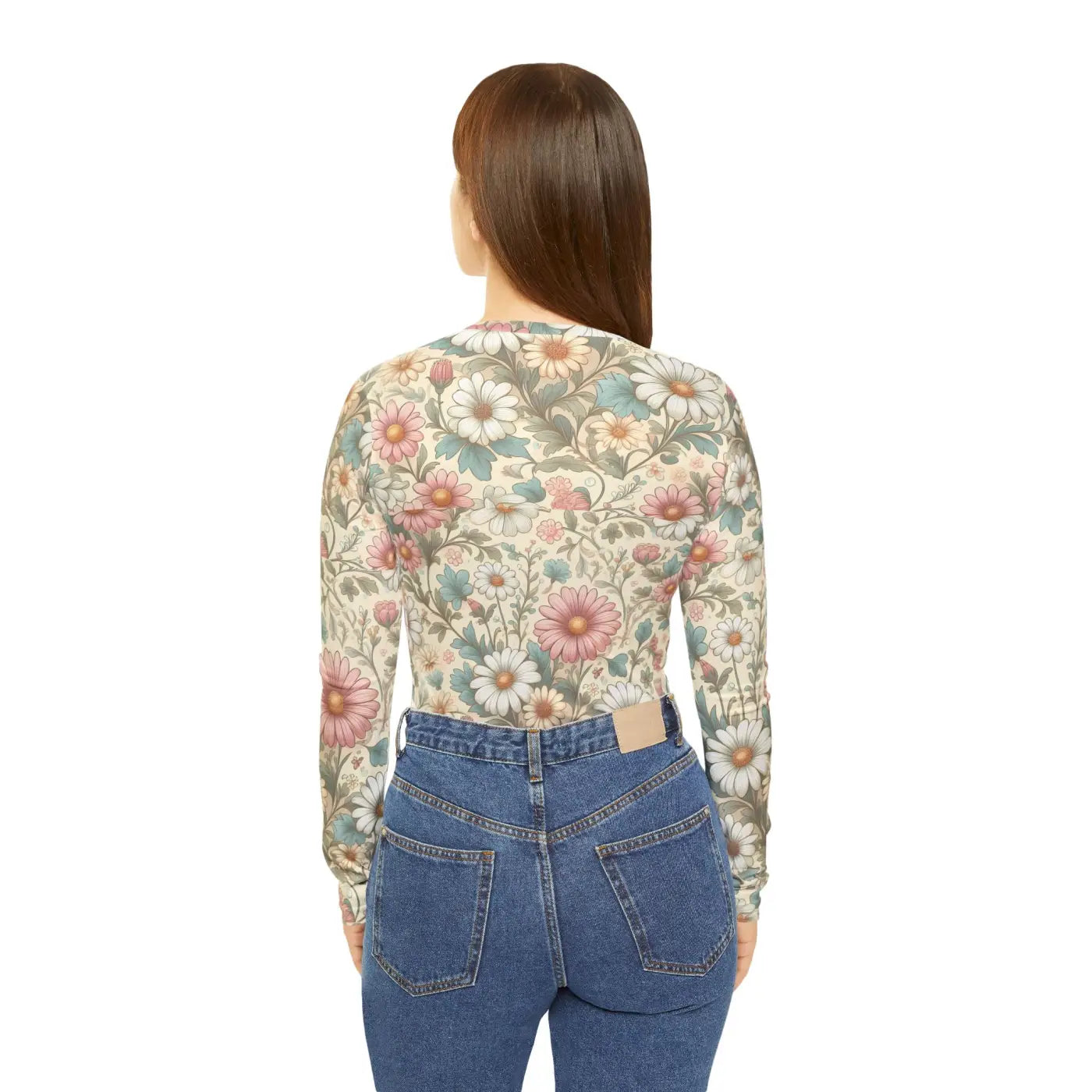 Pretty Pastel Flowers V-Neck Long Sleeve Shirt - DipaliZ