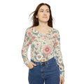 Pretty Pastel Flowers V-Neck Long Sleeve Shirt - DipaliZ