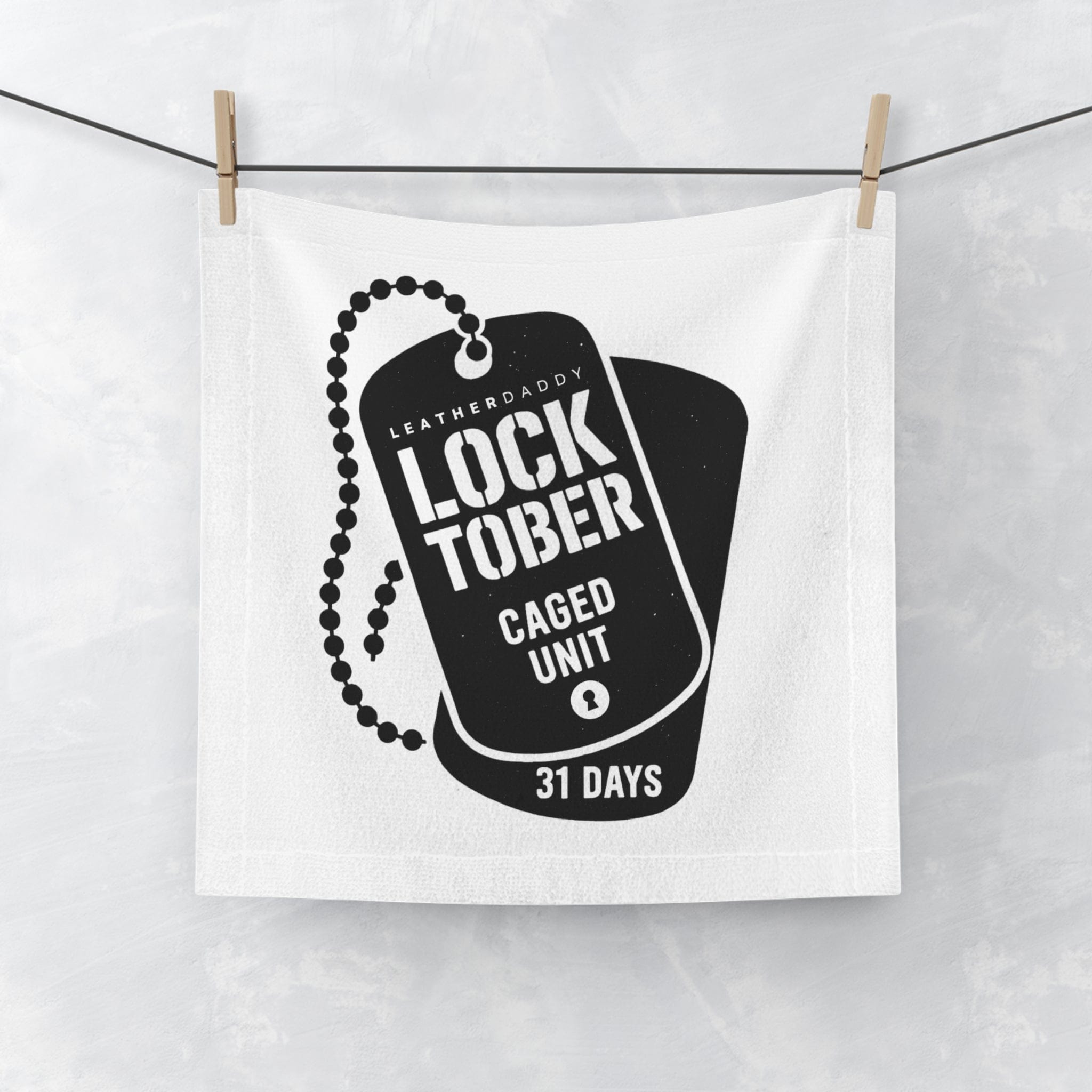 LockedBoy Caged Unit Gym Towel – Fetish CumRag with Locktober Dog Tag Design