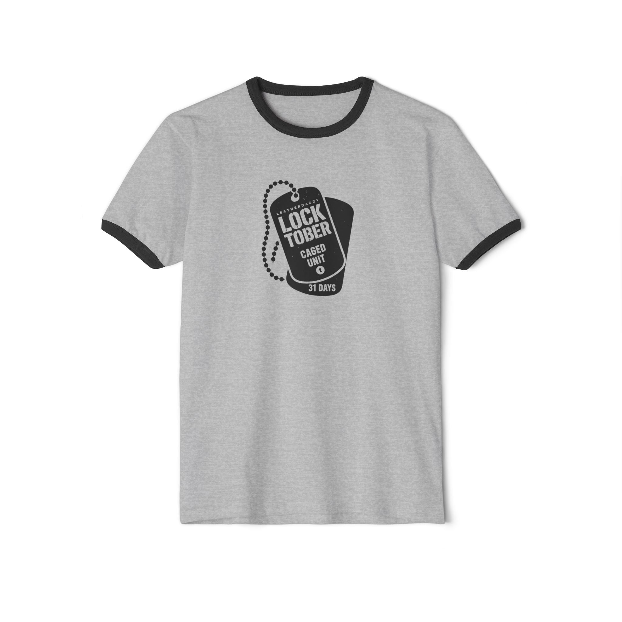 Locktober 2025 Military Ringer Tee – Bold Chastity Merch for Kinky Gear Lovers