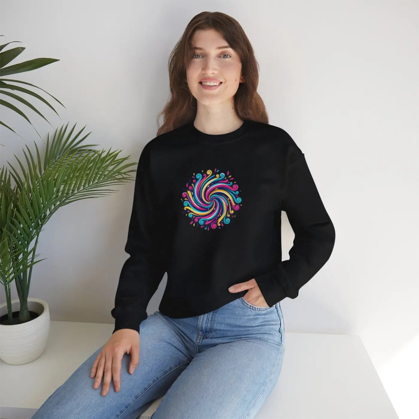 Psychedelic Swirl Crewneck - Hypnotic Mandala Design - DipaliZ