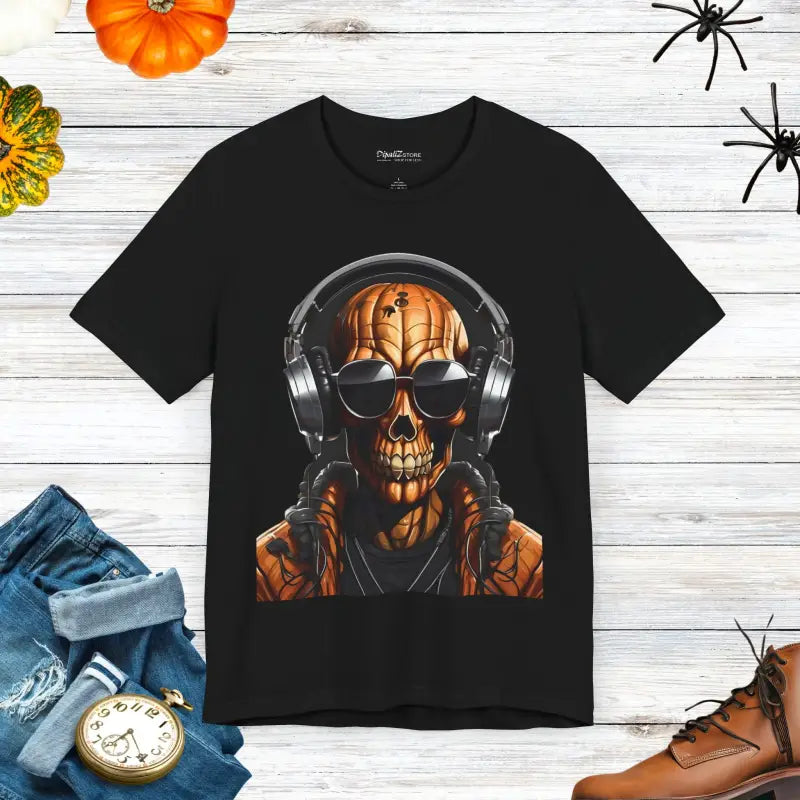 Pumpkin Skull Jersey Short Sleeve Tee - Halloween Unisex - DipaliZ