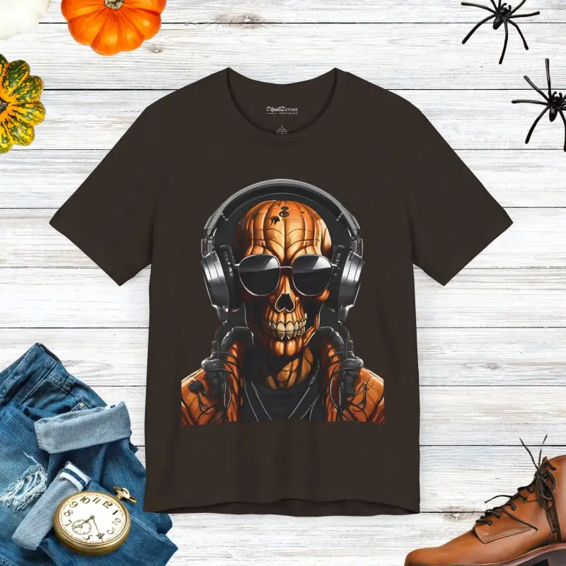 Pumpkin Skull Jersey Short Sleeve Tee - Halloween Unisex - DipaliZ