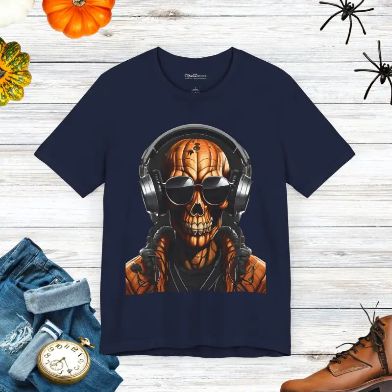 Pumpkin Skull Jersey Short Sleeve Tee - Halloween Unisex - DipaliZ