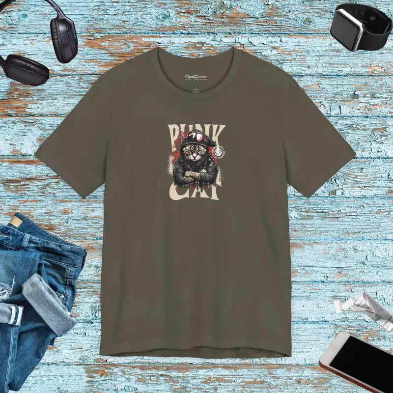 Punk Cat Unisex Tee - Soft Cotton Music Lover - DipaliZ