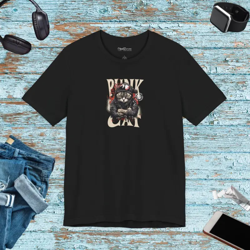 Punk Cat Unisex Tee - Soft Cotton Music Lover - DipaliZ