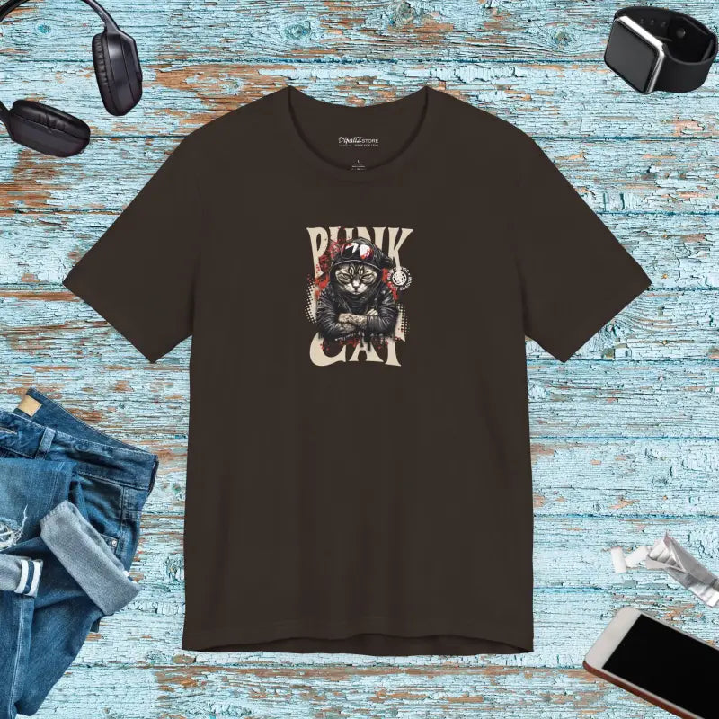 Punk Cat Unisex Tee - Soft Cotton Music Lover - DipaliZ