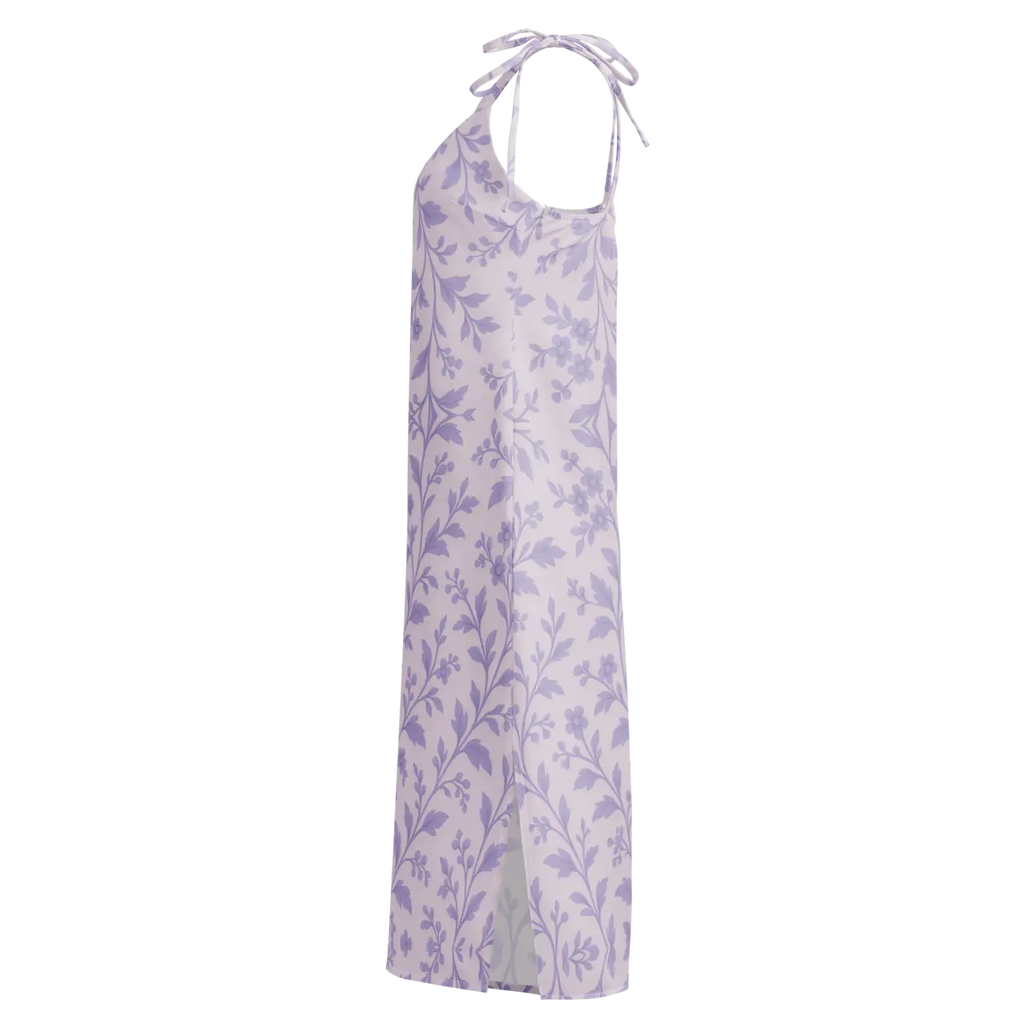 Midi Dress - Purple Floral Vines Built-In Bra - DipaliZ
