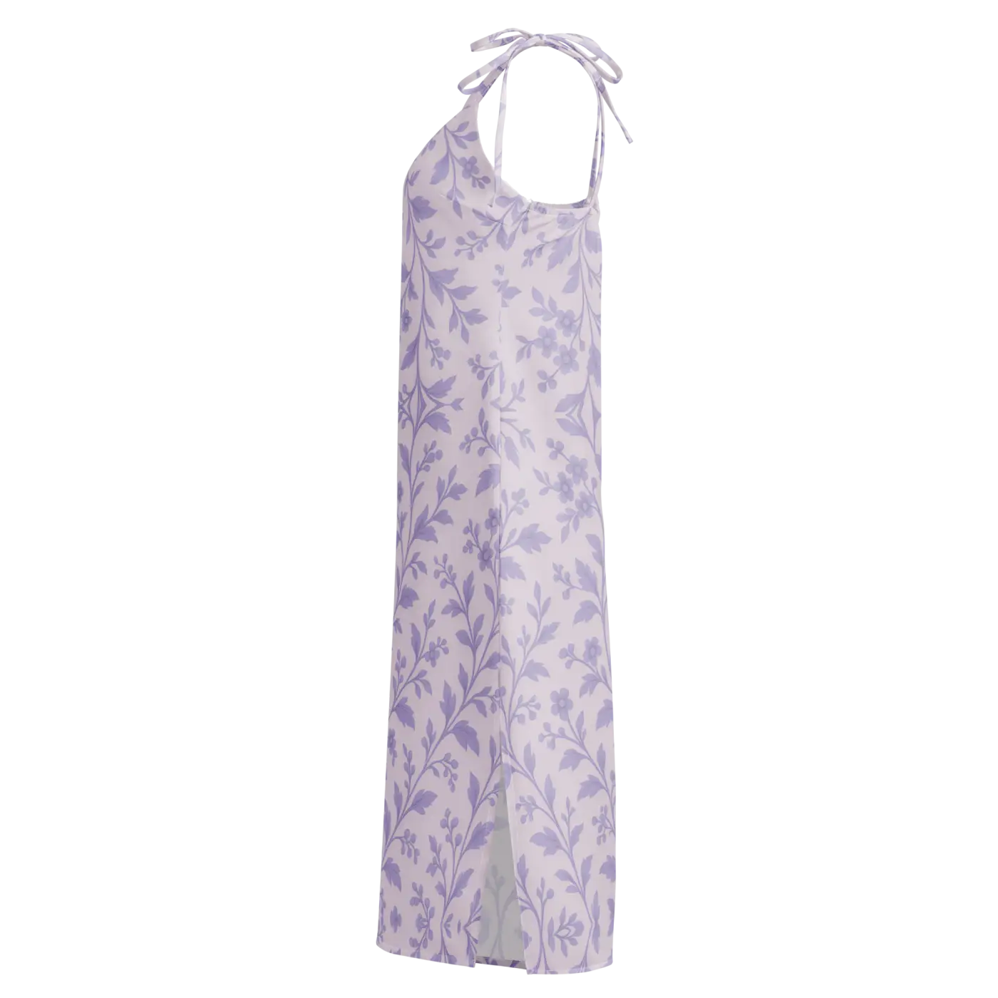 Midi Dress - Purple Floral Vines Built-In Bra - DipaliZ
