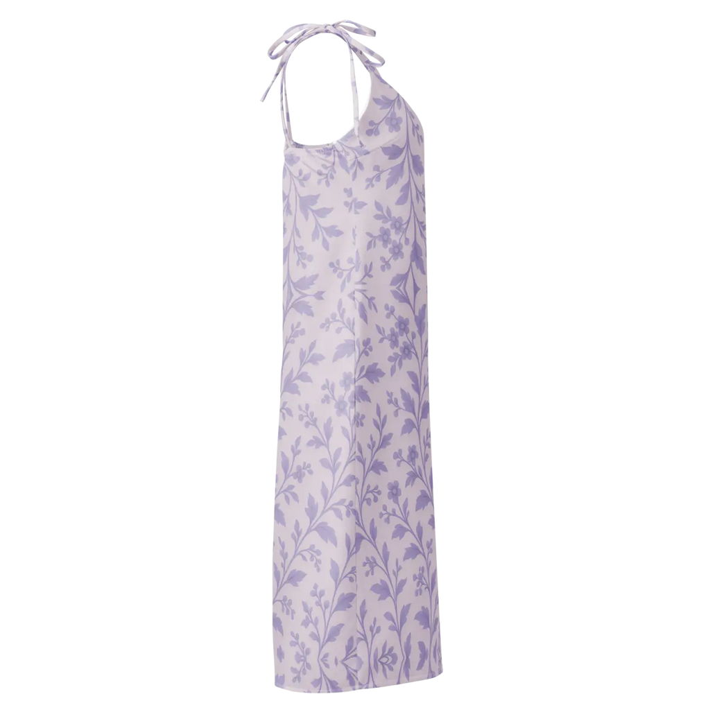 Midi Dress - Purple Floral Vines Built-In Bra - DipaliZ