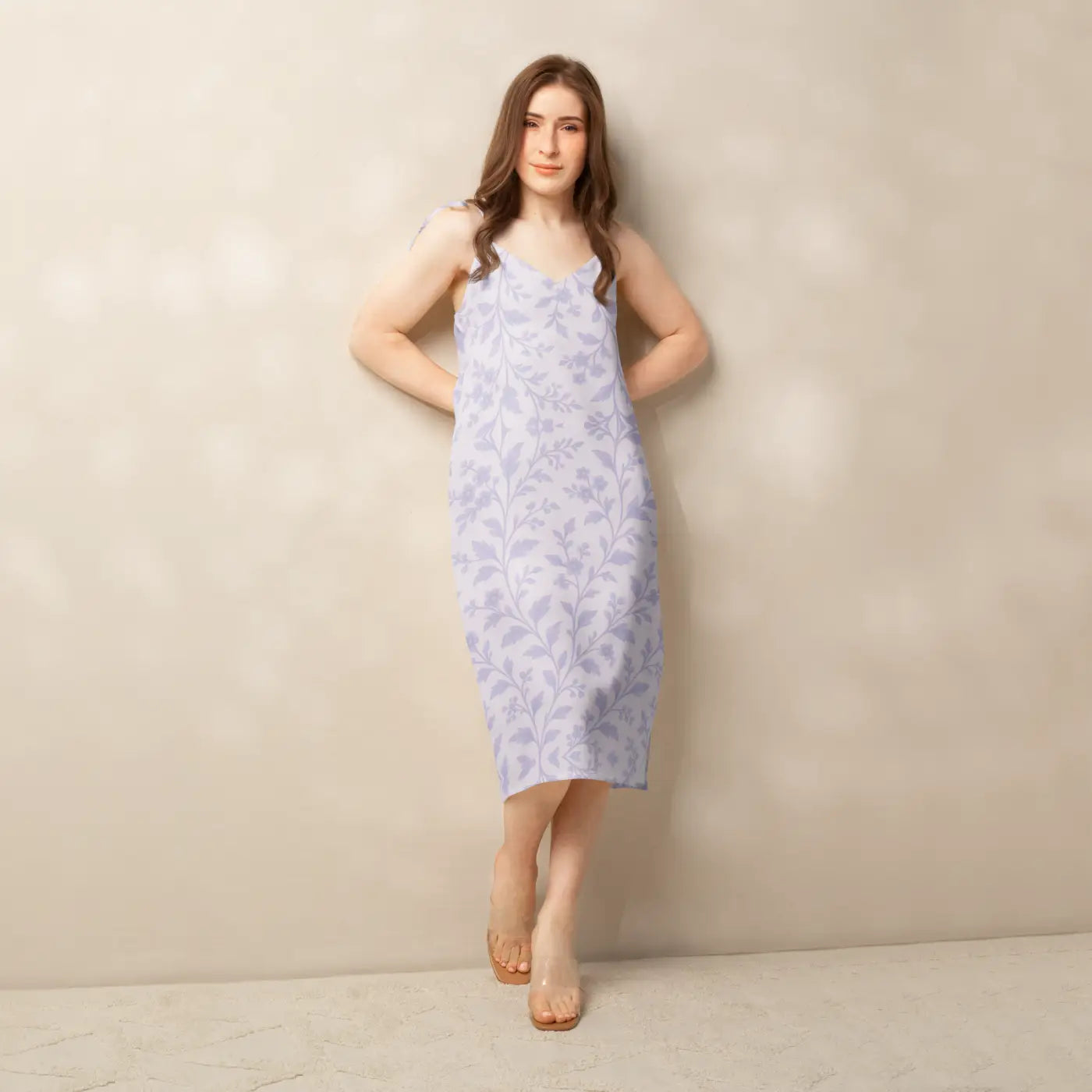 Midi Dress - Purple Floral Vines Built-In Bra - DipaliZ