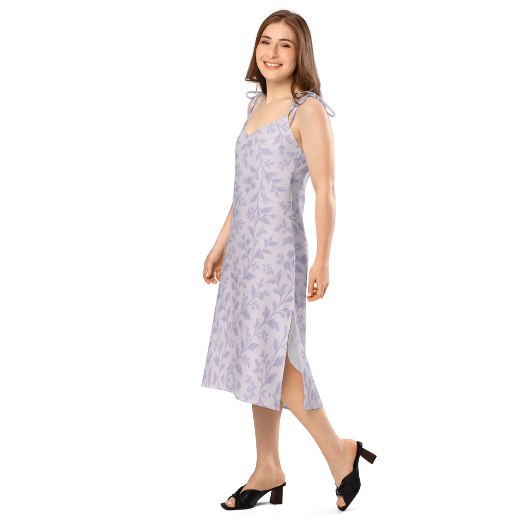 Midi Dress - Purple Floral Vines Built-In Bra - DipaliZ