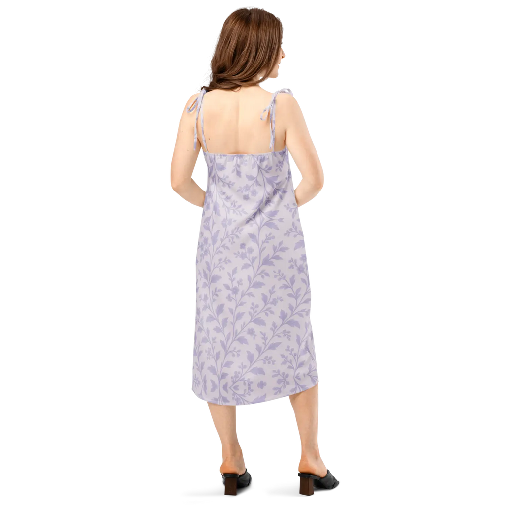 Midi Dress - Purple Floral Vines Built-In Bra - DipaliZ