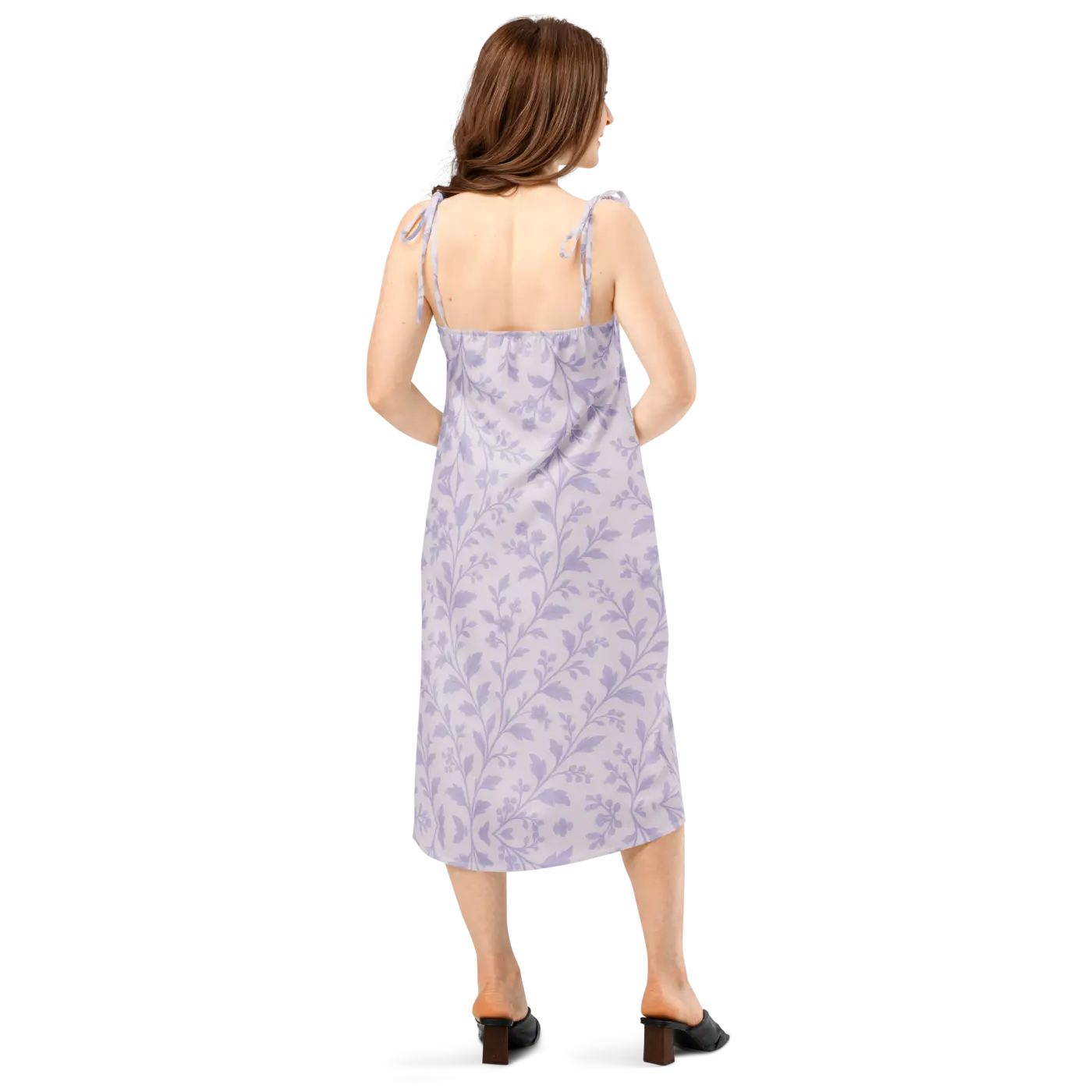 Midi Dress - Purple Floral Vines Built-In Bra - DipaliZ