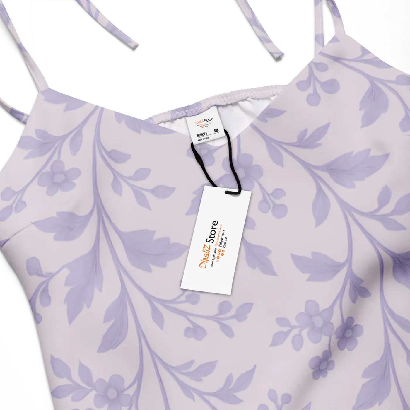 Midi Dress - Purple Floral Vines Built-In Bra - DipaliZ