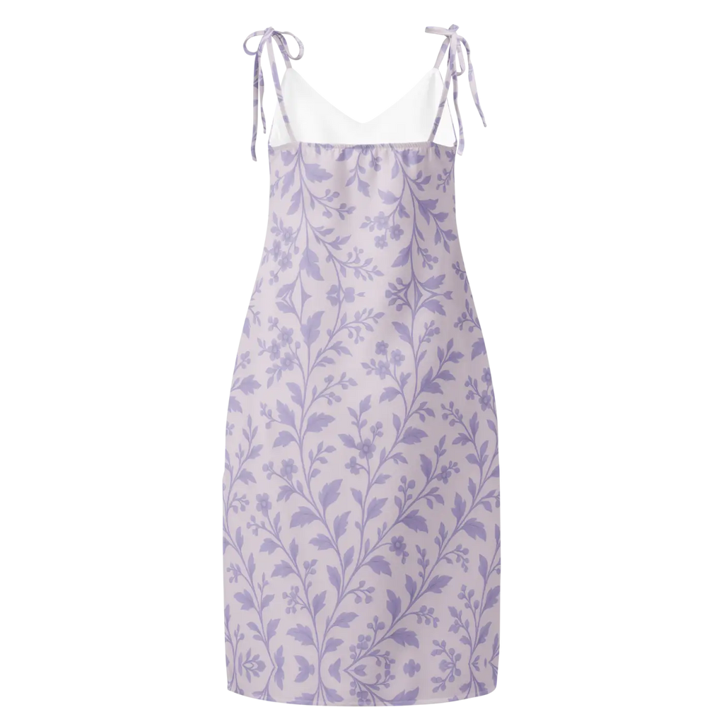 Midi Dress - Purple Floral Vines Built-In Bra - DipaliZ