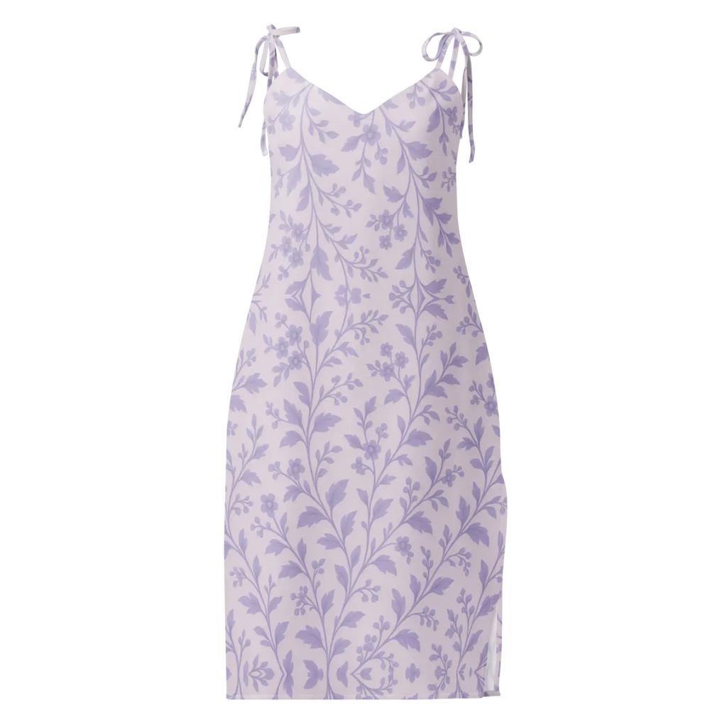 Midi Dress - Purple Floral Vines Built-In Bra - DipaliZ