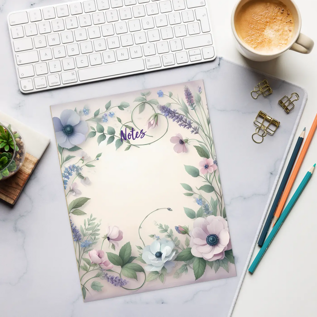 Purple Flowers Notepad - Stylish Stationery for Lists - DipaliZ