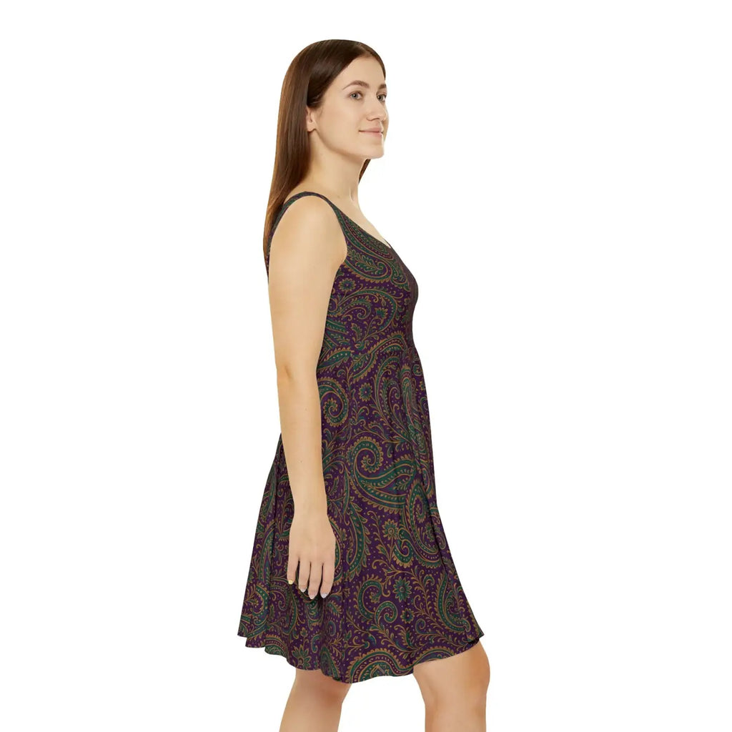 Purple Paisley Skater Dress - Bold Print Style - DipaliZ