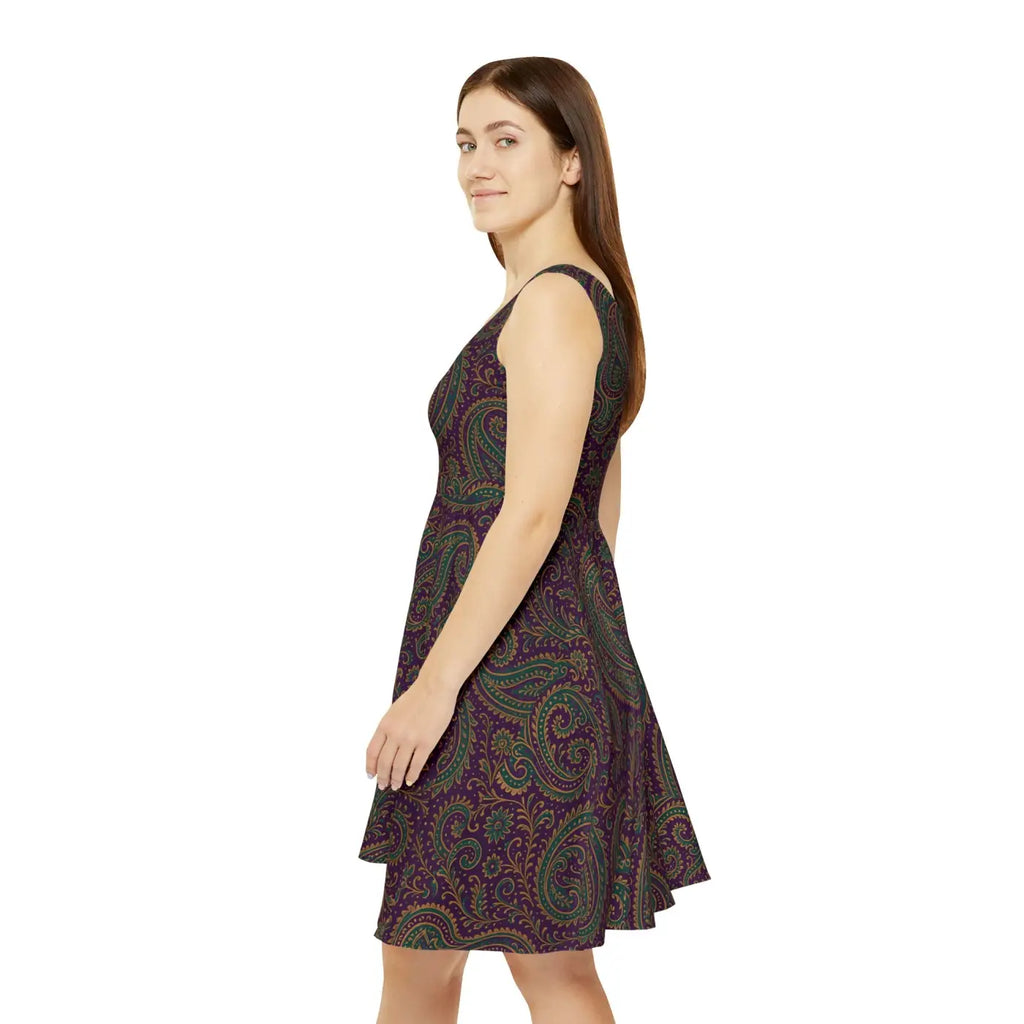 Purple Paisley Skater Dress - Bold Print Style - DipaliZ