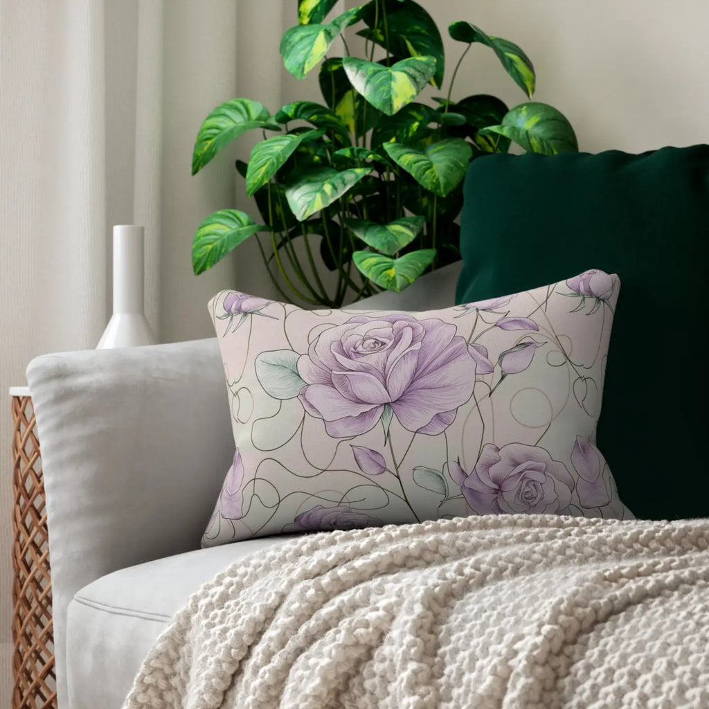 Purple Roses Lumbar Pillow - Spun Polyester Home Decor - DipaliZ