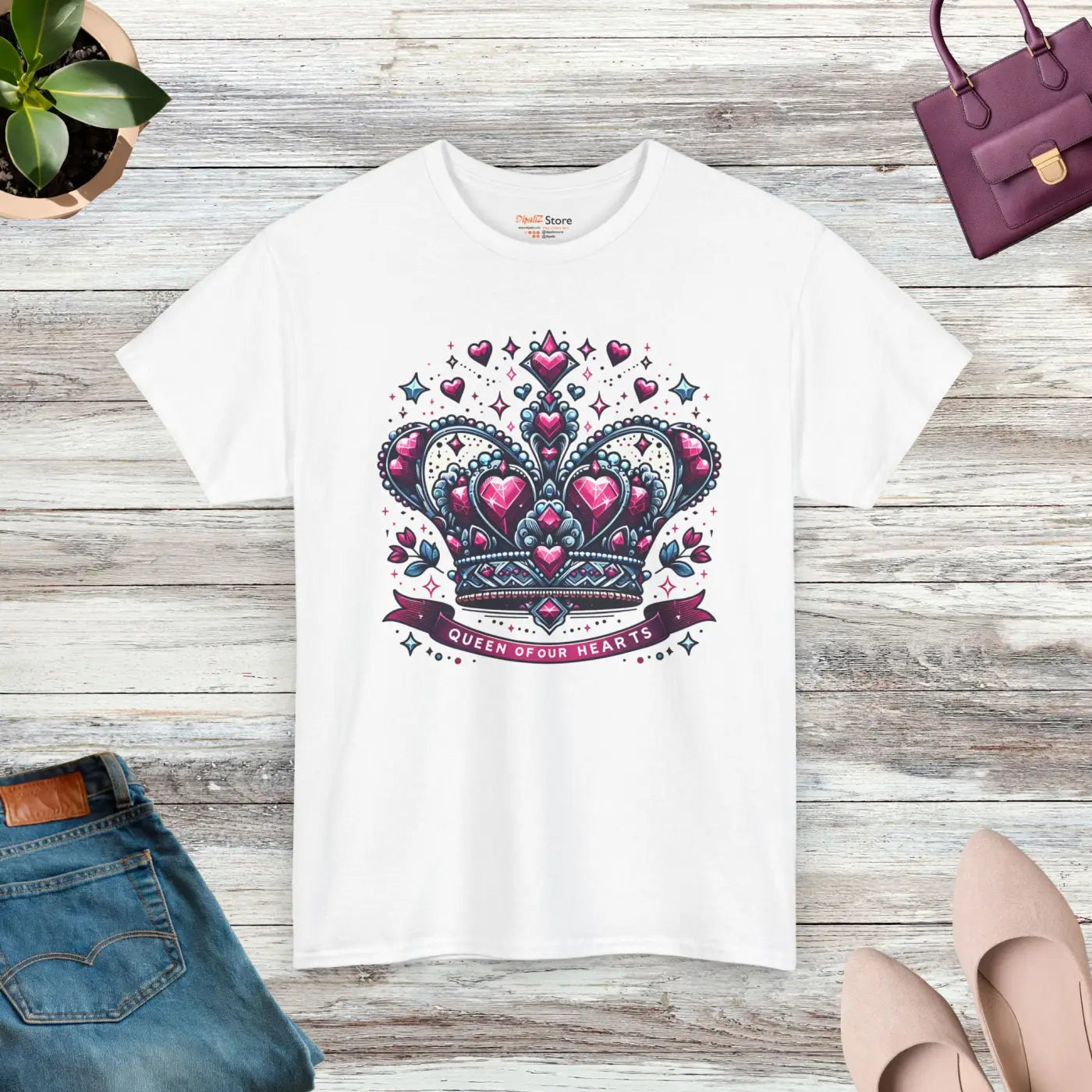 Queen of Hearts Unisex Heavy Cotton Tee - Royal Crown - DipaliZ