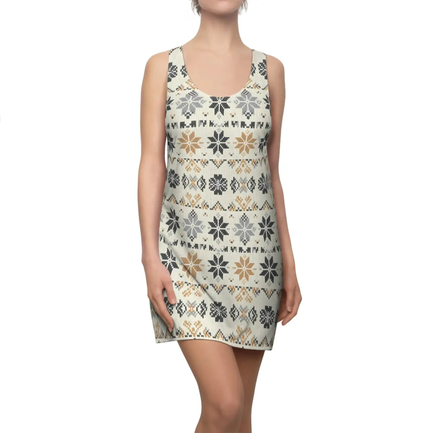Nordic Snowflake Print Racerback Dress - Cozy Winter AOP - DipaliZ