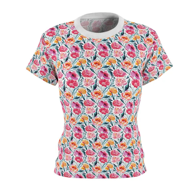 Pink Floral Pattern AOP Cut and Sew Tee for Women - DipaliZ