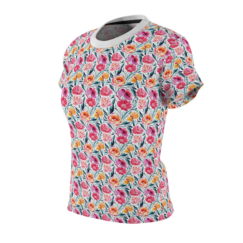 Pink Floral Pattern AOP Cut and Sew Tee for Women - DipaliZ