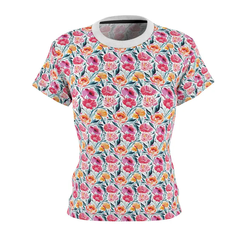 Pink Floral Pattern AOP Cut and Sew Tee for Women - DipaliZ