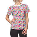 Pink Floral Pattern AOP Cut and Sew Tee for Women - DipaliZ
