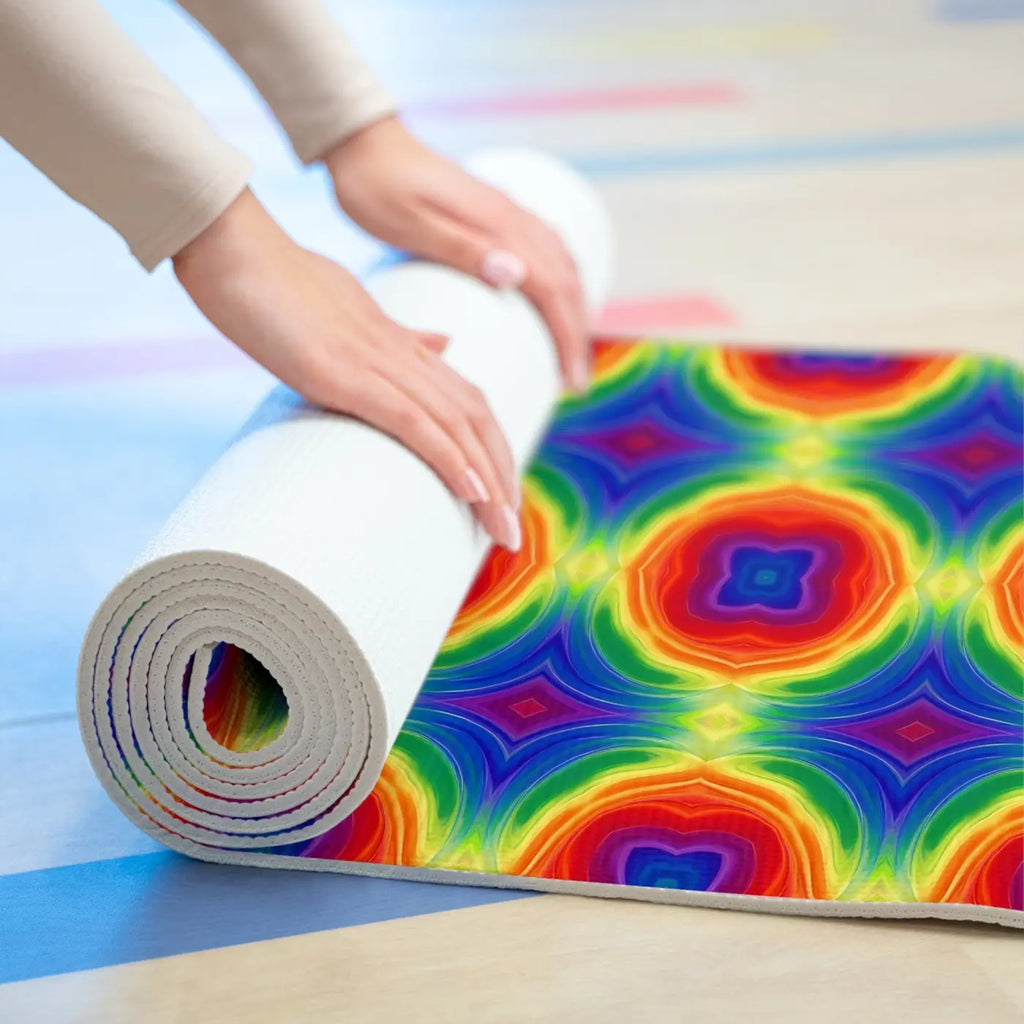 Rainbow Kaleidoscope Foam Yoga Mat - Energy Flow Design - DipaliZ
