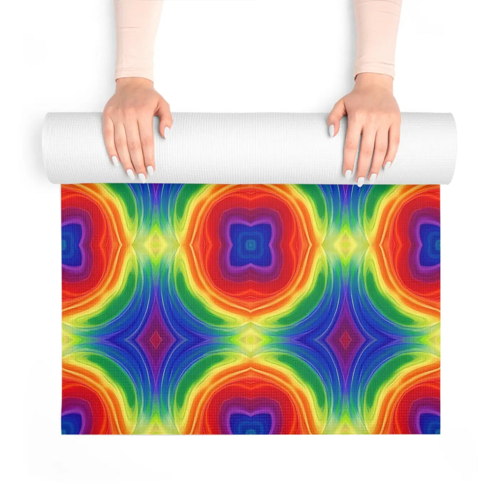 Rainbow Kaleidoscope Foam Yoga Mat - Energy Flow Design - DipaliZ