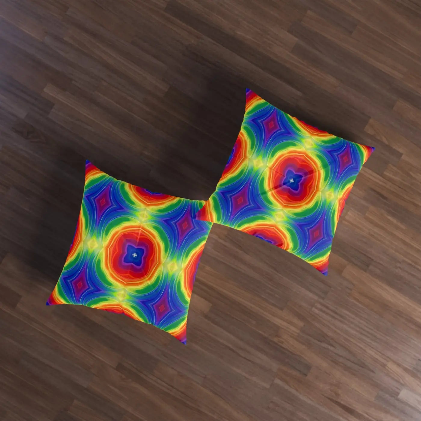 Vibrant Boho Rainbow Tufted Floor Pillow - Kaleidoscope Style - DipaliZ
