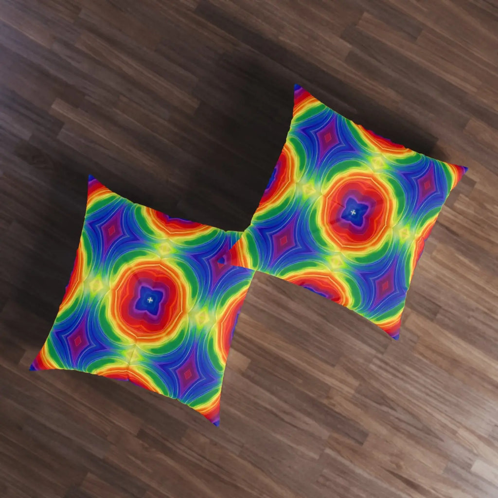 Vibrant Boho Rainbow Tufted Floor Pillow - Kaleidoscope Style - DipaliZ
