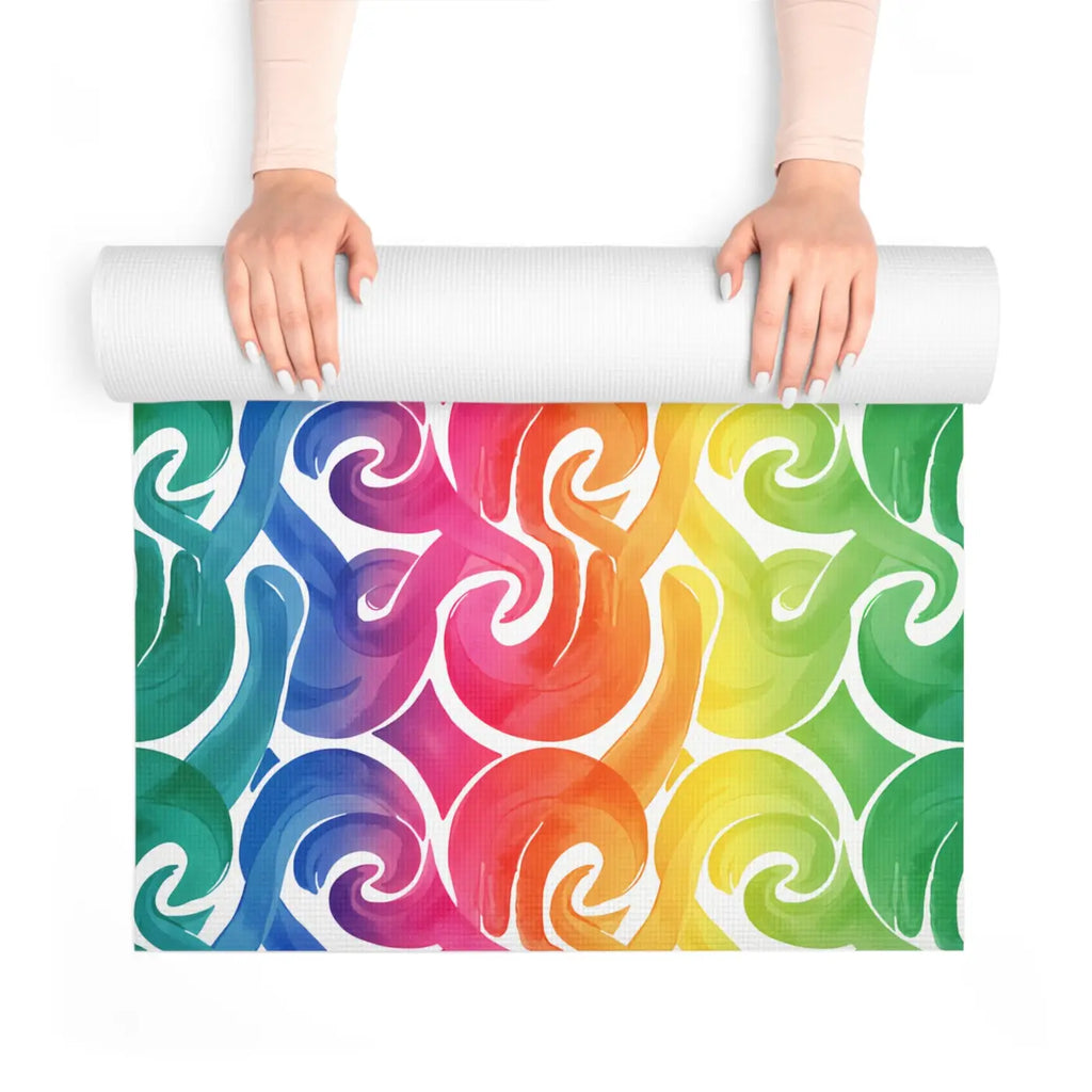 Rainbow Wave Foam Yoga Mat - Surf Design Non-Slip - DipaliZ