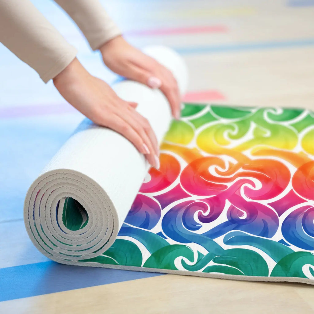 Rainbow Wave Foam Yoga Mat - Surf Design Non-Slip - DipaliZ