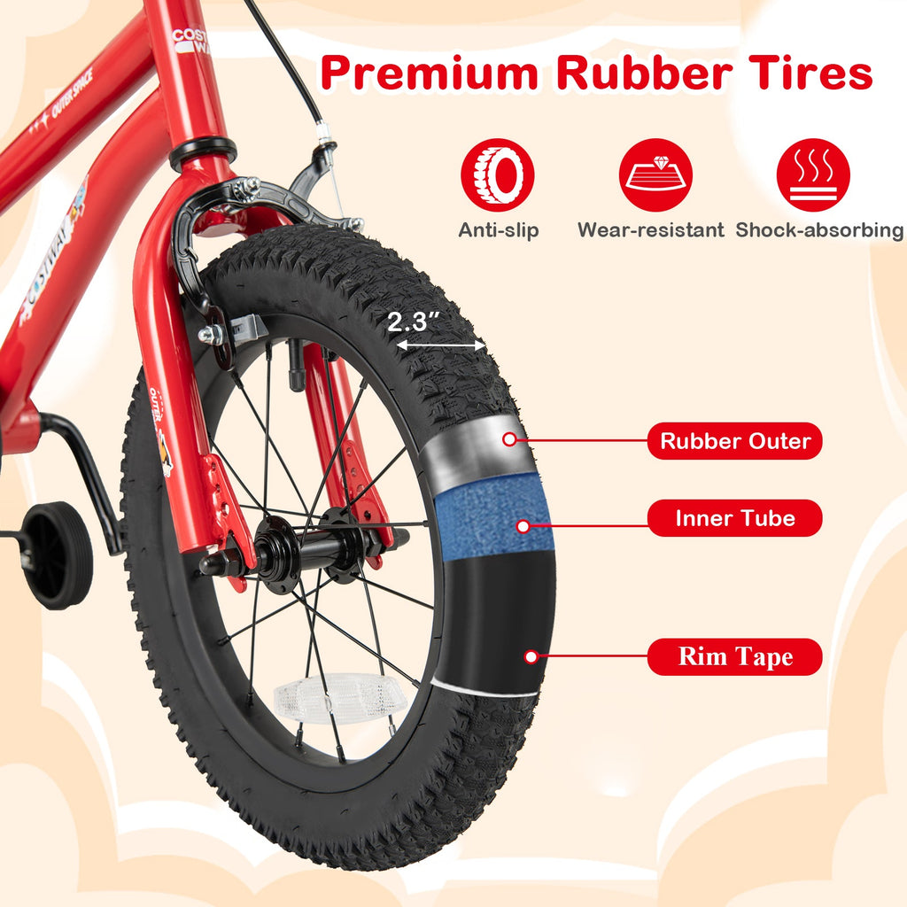 14-Inch Kids Bike Ages 3-8 with Handbrake and Coaster Brake and Bell Ring-14 inches
