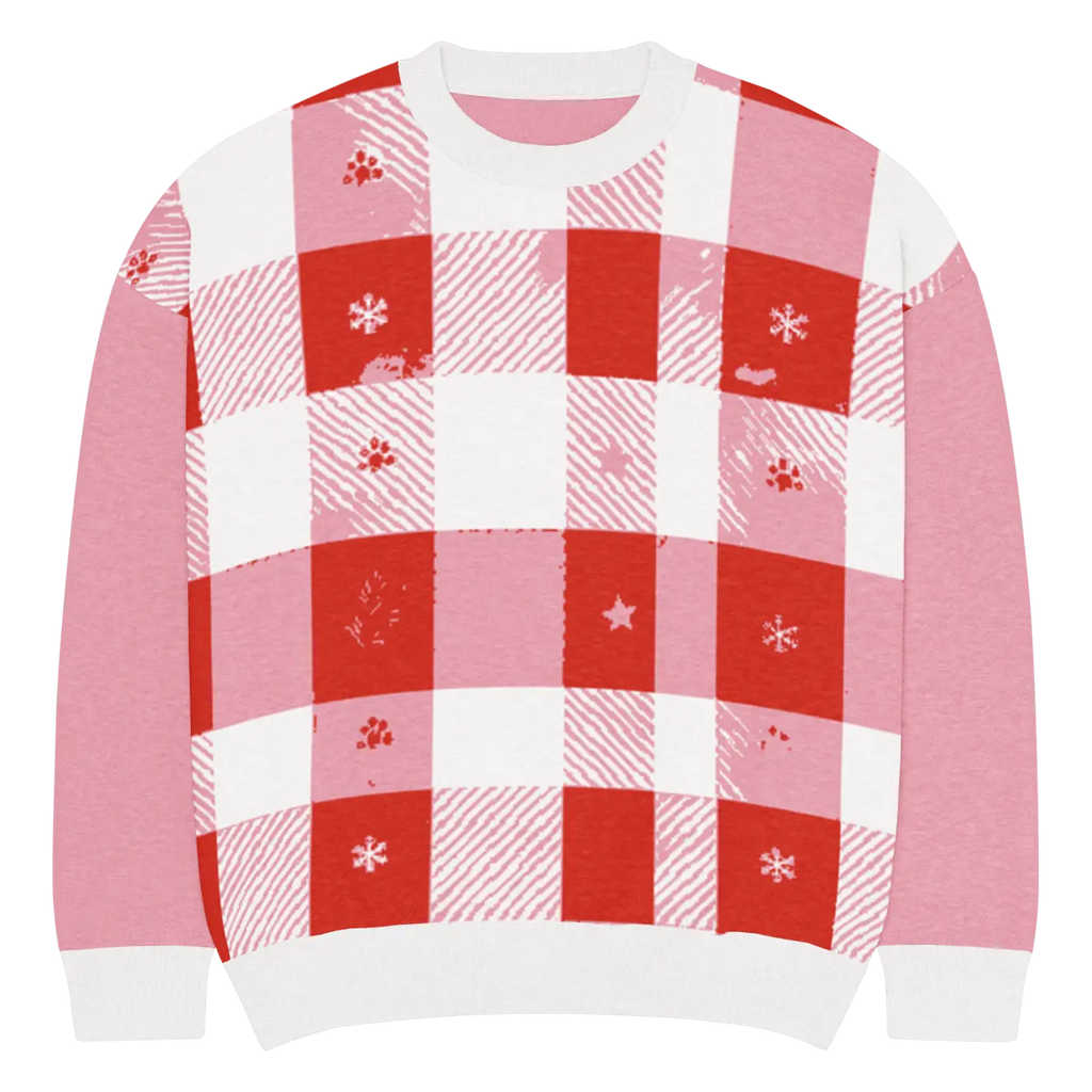 Red Buffalo Check Pattern Knitted Crew Sweater - DipaliZ